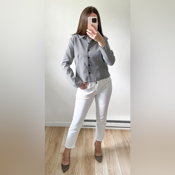 Adolfo Studio Vintage Black White Gingham Check boxy Button Up Shirt sz 10P - Picture 2 of 10